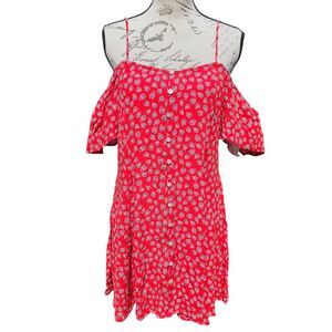 Patrons of Peace Red Floral Off The Shoulders Adjustable Straps Mini Dress Sz‎ S
